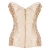 Women's Jacquard Overbust Corset Bustiers Lace Up Boned Corset Bustier Top, Gold