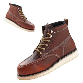 Steel Toe Work Boots, US Size 8.5, Waterproof Moc Toe Work Boots for Men, Slip-Resistant Work Boot, Lightweight and Breathable EVA Rubber Sole Mens B