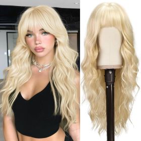 Long Wavy Blonde Wig With Bangs - 26 Inch Long Wavy Blonde Wig with Bangs for Women - Thick Soft Synthetic Hair Replacement Wigs Natural Looking Dail