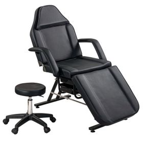 Massage Salon Tattoo Chair with Two Trays Esthetician Bed with Hydraulic Stool, Multi-Purpose 3-Section Facial Bed Table, Adjustable Beauty Barber Sp