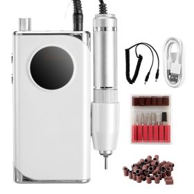 Electric Rechargeable Nail Drill, 40,000RPM Portable Cordless Nail E File Machine, LCD-Display Acrylic Gel Grinder Tool with 6 Bits and 50PCS Sanding