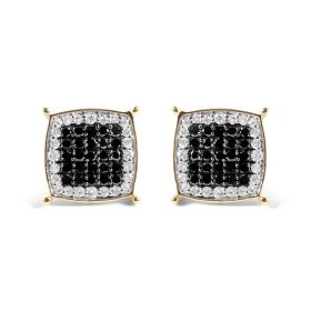Men's 10K Yellow Gold 1/2 Cttw White and Black Treated Diamond Earring (Black / I-J Color, I2-I3 Clarity)