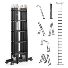 Multi-Purpose Folding Ladder, 7-in-1 Tall Extension Step Ladder, A Frame 5 Step Telescoping Ladder, 19ft Reach Height Heavy Duty Adjustable Ladder, 3