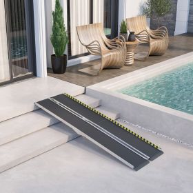 8ft Folding Wheelchair Ramp, Aluminum, Non-Slip, 600lbs Capacity, for Doorways, Steps, Black