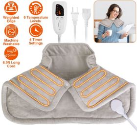 22.4x16.3in Large Weighted Heating Pad for Neck and Shoulders Electric Fast Heating Mat Neck Wrap Cushion Pain Relief with 6 Temperature Settings 4 T