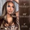 Glueless Wig Wear and Go Brown Wig with Highlight Bangs Synthetic Lace Front Wigs for Women Pre Cut Lace Pre Plucked Peekaboo Layered Wig Ready to We