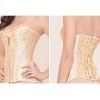 Women's Jacquard Overbust Corset Bustiers Lace Up Boned Corset Bustier Top, Gold