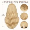 Long Wavy Blonde Wig With Bangs - 26 Inch Long Wavy Blonde Wig with Bangs for Women - Thick Soft Synthetic Hair Replacement Wigs Natural Looking Dail