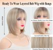 Layered Bob Wig with Fringe, Short Straight Wig with Undetectable Matte Fibres for Thinning Hair Daily Wear, Chemo Safe Lightweight Synthetic Mommy W