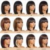 Bob Wig With Bangs - 12 Inch Peek-a-boo Color Short Bob Wig For Black Women Black Mix Brown Daily Costume Wigs, Light Yaki Straight Synthetic Hair Wi