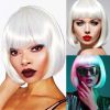 White Bob Wig With Bangs 12 Inch Short Bob wig for Women Short Bob Wigs Synthetic Fiber Bob Wigs and Halloween Cosplay Wig for Daily Life Colorful Wi