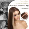 Glueless Wig Wear and Go Brown Wig with Highlight Bangs Synthetic Lace Front Wigs for Women Pre Cut Lace Pre Plucked Peekaboo Layered Wig Ready to We