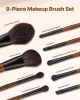 9-Piece Makeup Brush Set for Foundation Blending Eyeshadow, Professional Makeup Brush Kit with Soft Natural Wool & Vegan Synthetic Bristles, Ergonomi