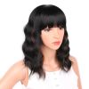 Black Mixed Brown Wig for Black Women 14 Inch Short Wavy Hair Wigs Curly Bob Wig with Bangs Wigs Shoulder Length Wigs for Black Women Bob Style Synth