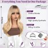 Ombre Blonde Layered Wig with Bangs - 20 Inch Blonde Ombre Layered Wig with Dark Roots for Women - Natural Looking Soft Wavy Synthetic Sabrina Wigs L