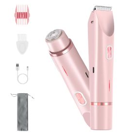 1Pc 2 In 1 Bikini Trimmer For Women Dual Head Cordless Body Shaver IPX7 Waterproof Rechargeable Pubic Hair Razor Wet And Dry Use For Bikini Under (Color: PINK)