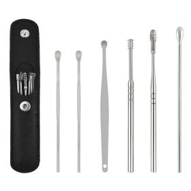 Earwax Remover Ear Cleaner Wax Removal Tool Earpick Sticks Curette Ear Pick Cleaning Ear Cleanser Spoon Health Care Earpick 6PCS (Color: BLACK)