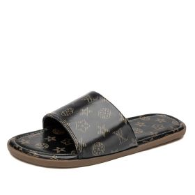 Summer men's new slippers flip-flops trend everything casual men sandals large size slippers (Color: BLACK, size: 42)