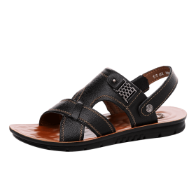 Summer new men's sandals trend casual fashion men's sandals beach shoes large size sandals one shoe two wear (Color: BLACK, size: 43)