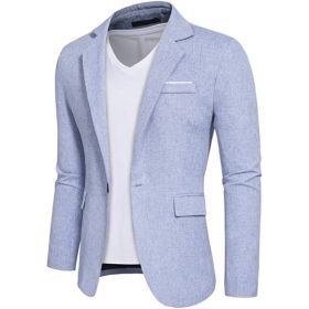 Mens Casual Blazers 1 Button Slim Fit Suit Jackets Lightweight Sport Coats (Color: Blue, size: 2XL)