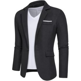 Mens Casual Blazers 1 Button Slim Fit Suit Jackets Lightweight Sport Coats (Color: BLACK, size: XL)