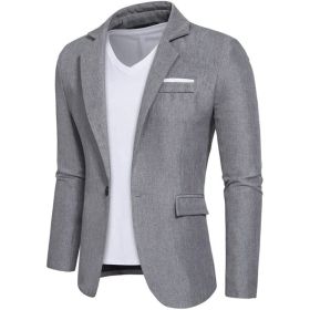Mens Casual Blazers 1 Button Slim Fit Suit Jackets Lightweight Sport Coats (Color: Grey, size: 2XL)