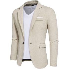 Mens Casual Blazers 1 Button Slim Fit Suit Jackets Lightweight Sport Coats (Color: KHAKI, size: 2XL)