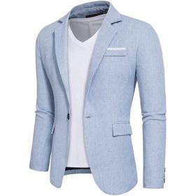 Mens Casual Blazers 1 Button Slim Fit Suit Jackets Lightweight Sport Coats (Color: light blue, size: M)