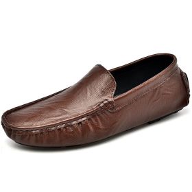 Men's fashion casual bean shoes trend with a slip-on loafers loafers men's fashion shoes (Color: Brown, size: 42)