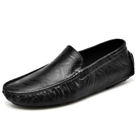 Men's fashion casual bean shoes trend with a slip-on loafers loafers men's fashion shoes (Color: BLACK, size: 44)