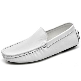 Men's fashion casual bean shoes trend with a slip-on loafers loafers men's fashion shoes (Color: White, size: 39)
