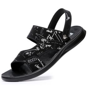 Men's sandals Summer new super soft massage slippers wear fashion casual large size dual-purpose men's beach shoes (Color: BLACK, size: 46)