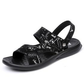 Men's sandals Summer new super soft massage slippers wear fashion casual large size dual-purpose men's beach shoes (Color: BLACK, size: 47)