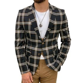 Men's Casual Slim Fit Vintage Sport Coat, Two-Button Single Breasted Jacket (Color: BLACK, size: 2XL)