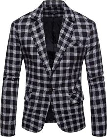 Men's Plaid Suit Jacket Casual One Button Regular Fit Blazer Classic Plaid Sport Coat Stylish Dress Coat (Color: black3, size: M)