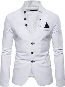 Men's Suit Jacket Casual Slim Fit Coat Lightweight Business Daily Blazers Formal Solid Color Dress Coats (Color: White, size: L)