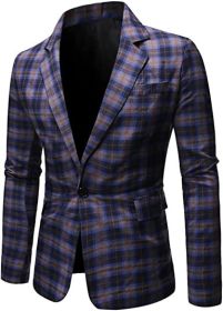 Men's Plaid Suit Jacket Casual One Button Regular Fit Blazer Classic Plaid Sport Coat Stylish Dress Coat (Color: blue1, size: M)