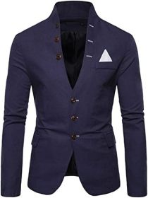 Men's Suit Jacket Casual Slim Fit Coat Lightweight Business Daily Blazers Formal Solid Color Dress Coats (Color: Navy, size: S)