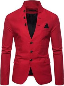 Men's Suit Jacket Casual Slim Fit Coat Lightweight Business Daily Blazers Formal Solid Color Dress Coats (Color: Red, size: L)