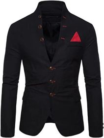 Men's Suit Jacket Casual Slim Fit Coat Lightweight Business Daily Blazers Formal Solid Color Dress Coats (Color: BLACK, size: L)