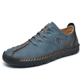 Handmade Leather Casual Men Shoes Design Sneakers Man Comfortable Leather Shoes Men Loafers Hot Sale Moccasins Driving Shoe (Shoe Size: 8, Color: Blue)
