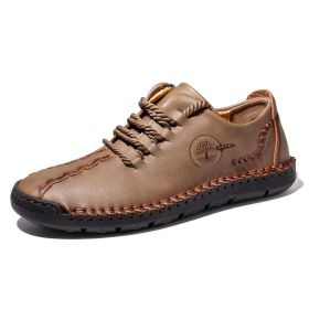 Handmade Leather Casual Men Shoes Design Sneakers Man Comfortable Leather Shoes Men Loafers Hot Sale Moccasins Driving Shoe (Shoe Size: 11, Color: KHAKI)