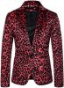 Men's Leopard Print Blazers Fashion Slim Fit Tuxedo Casual One Button Lapel Suit Jackets