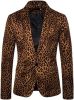 Men's Leopard Print Blazers Fashion Slim Fit Tuxedo Casual One Button Lapel Suit Jackets