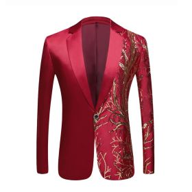 Men's Embroidered Sequins Blazer Slim Trendy Casual (Color: Red, size: XL)