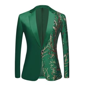 Men's Embroidered Sequins Blazer Slim Trendy Casual (Color: Green, size: M)
