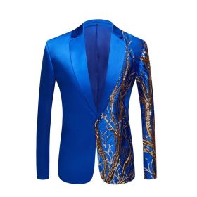 Men's Embroidered Sequins Blazer Slim Trendy Casual (Color: Blue, size: 3XL)