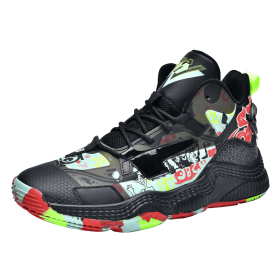 New Men's Basketball Shoes Trend Basketball Sneakers Men's Air Cushion Outdoor High Quality Sneakers (Color: black red, size: 42)