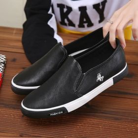 Casual Shoes Men Comfortable PU Leather Mens Loafers Handmade Design Flats Sneakers Men Slip on Lazy Driving Brand Men Shoes (Color: BLACK, size: 42)