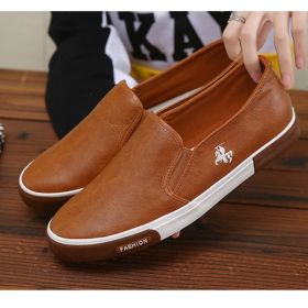 Casual Shoes Men Comfortable PU Leather Mens Loafers Handmade Design Flats Sneakers Men Slip on Lazy Driving Brand Men Shoes (Color: Auburn, size: 40)